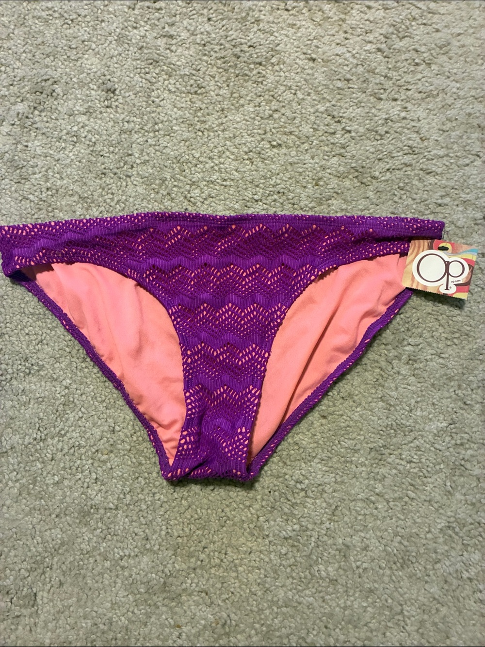 OP Purple Crochet Bikini Bottom with Pink Lining